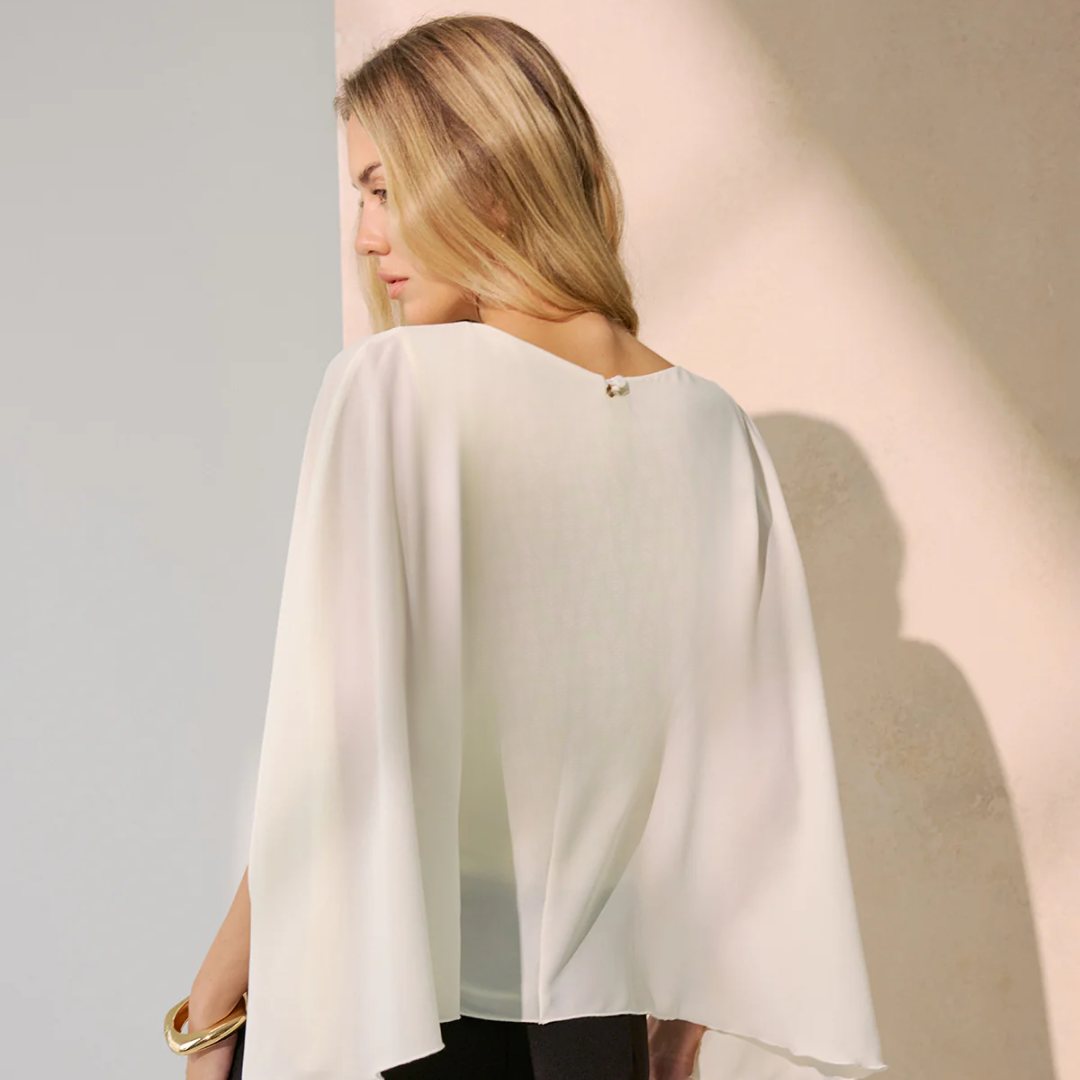 Ivory Draped Cape-Sleeve Top