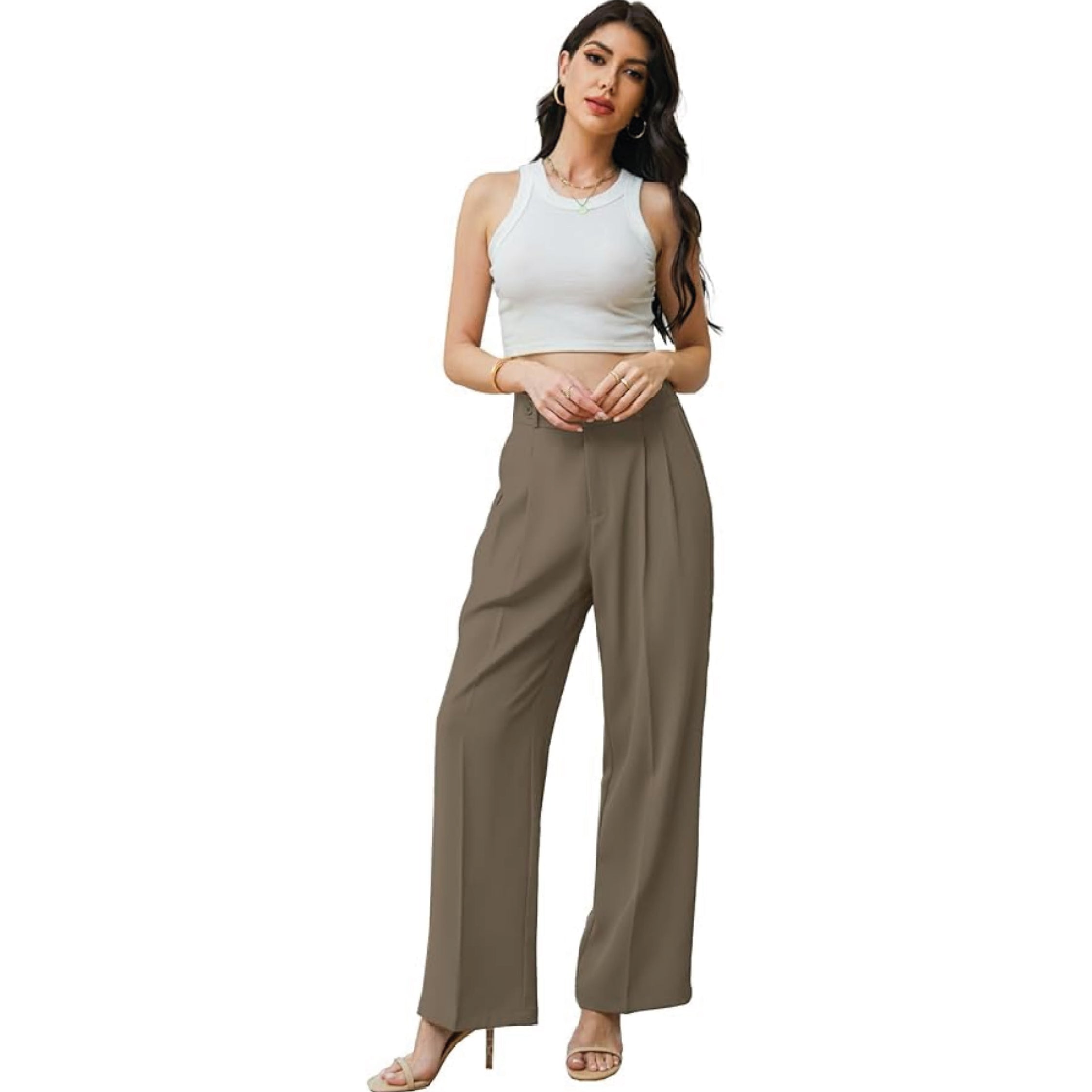 High-Waisted Dress Pants - Taupe