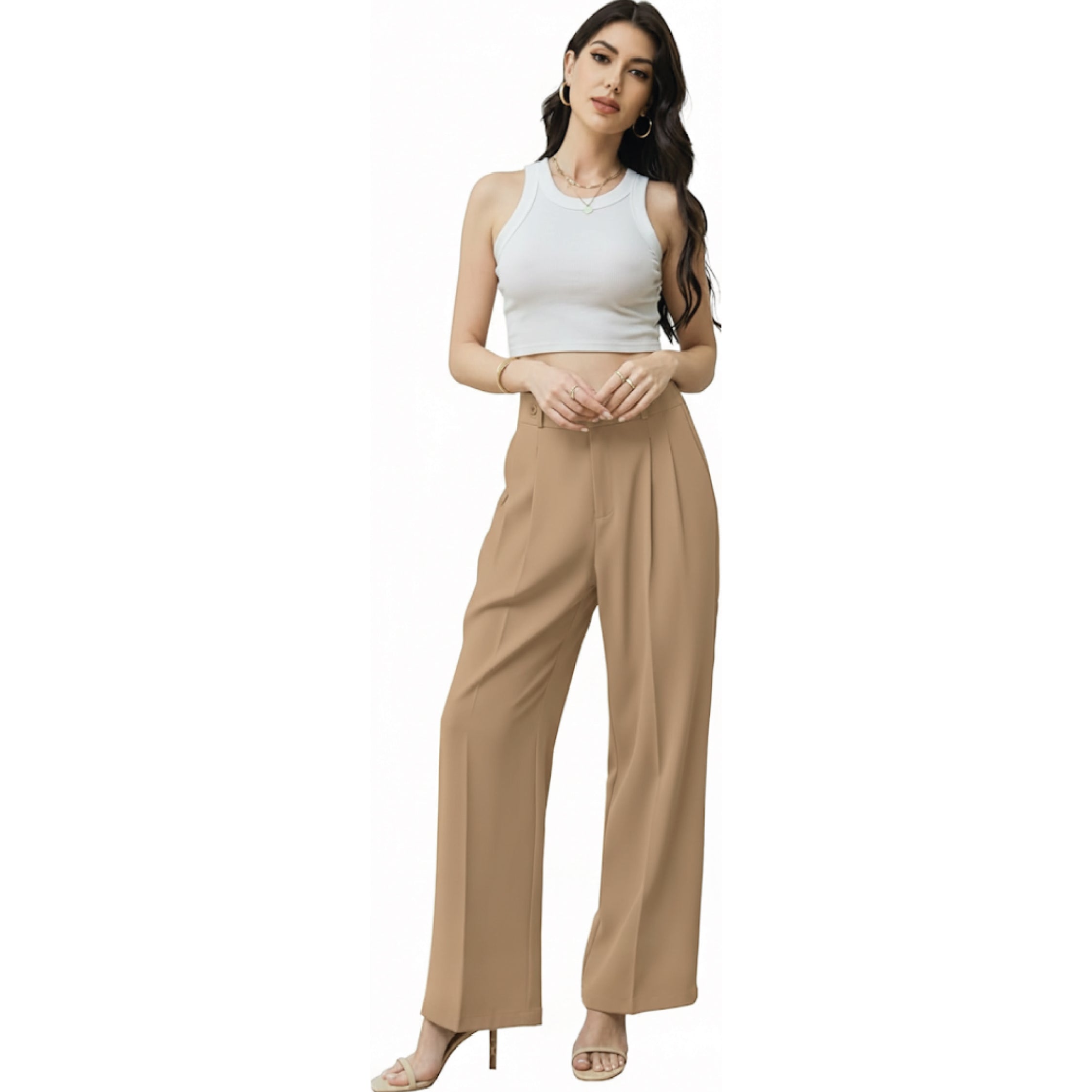 High-Waisted Dress Pants - Tan